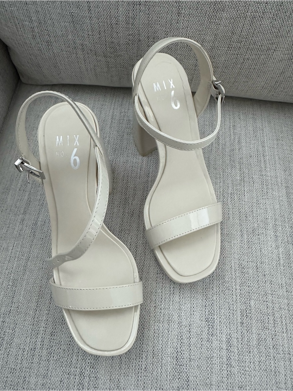 Mix No. 6 Neutral Cream Ankle-Strap Block Heels